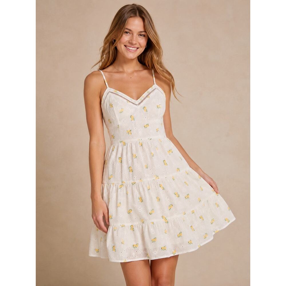 Altar'd State Ivory Yellow Lemon Print Eyelet Sundress XS NWT cottagecore